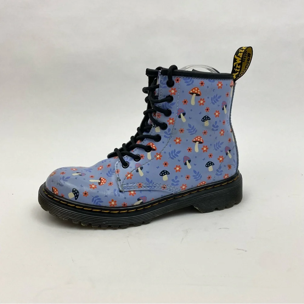 Martens 1460 Junior Patent Woodland boots in Zen Blue